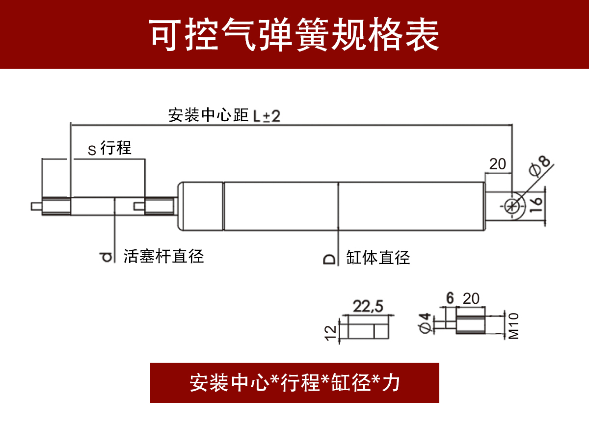 KQL可控系列氣彈簧規格表